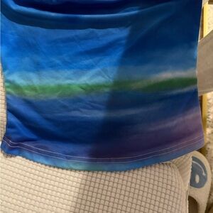 SHEIN Blue Gradient Crop Top with Green Stripe